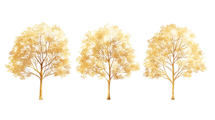 Fototapeta premium Golden tree line art illustration isolated on white background