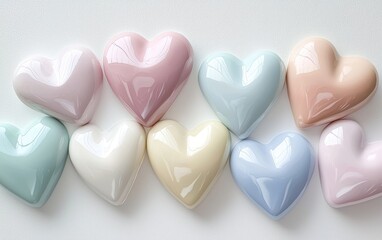 Fototapeta premium A clean white background with large pastel-colored hearts overlapping gently for Saint Valentines Day