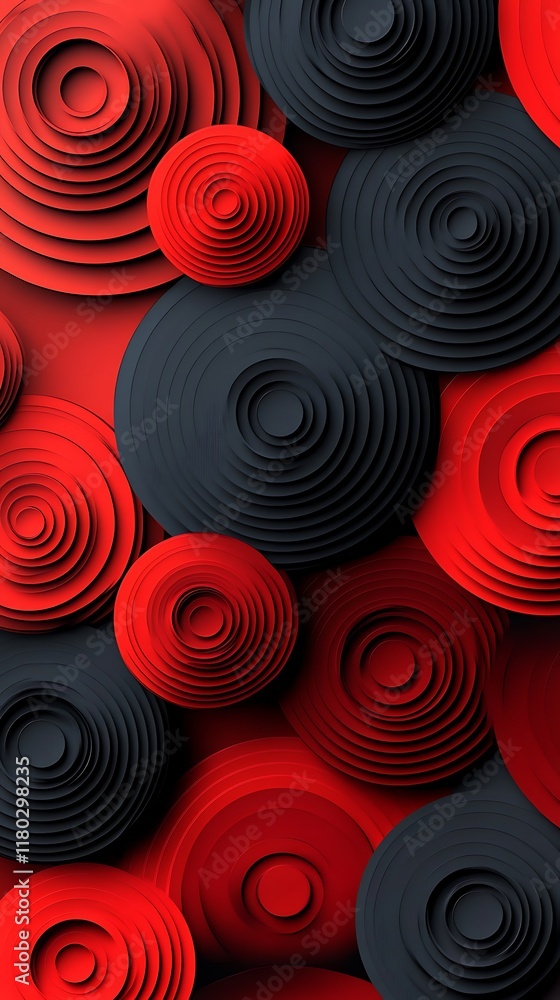 Poster a modern geometric background featuring black and red circular patterns with a stylish and minimalis