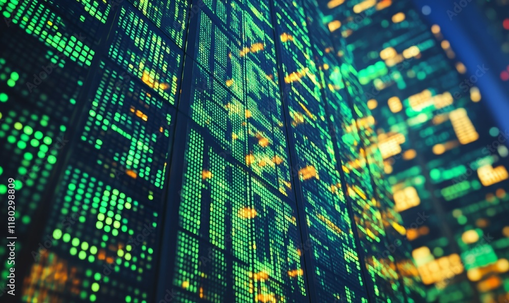Poster colorful digital matrix of green numbers. theme reminiscent of 'the matrix'. background is transpare