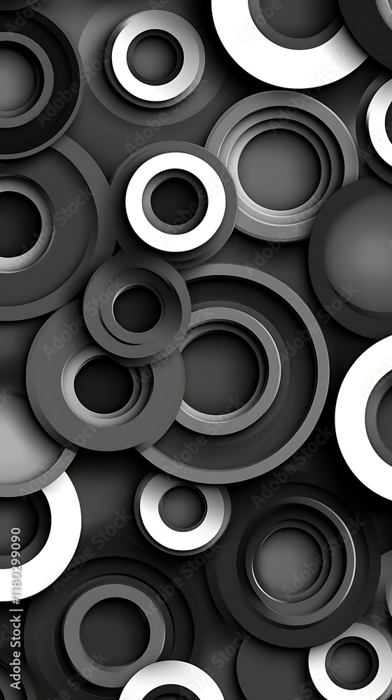 Poster a geometric design background featuring circular patterns in black and white with a modern aesthetic
