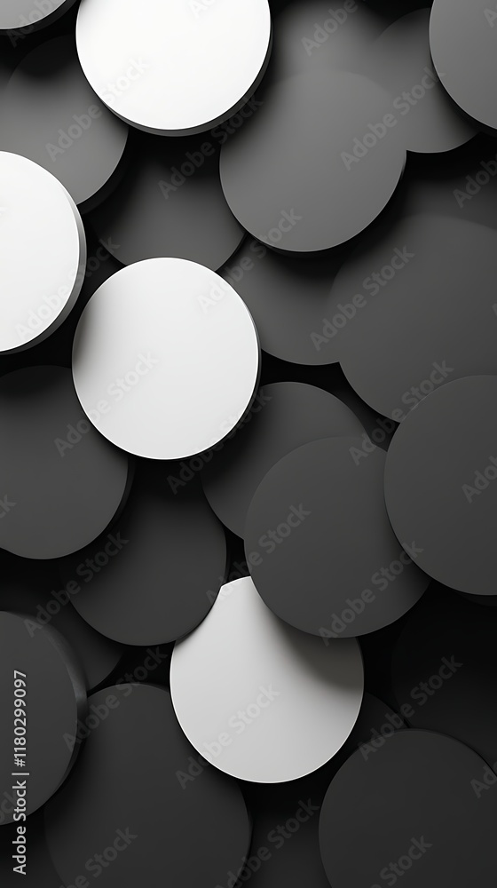 Poster a geometric design background featuring circular patterns in black and white with a modern aesthetic