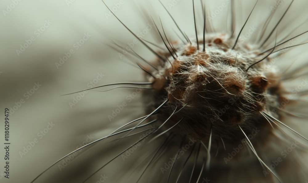 Poster close up of a virus with a fuzzy appearance. the virus is surrounded by a blurry background