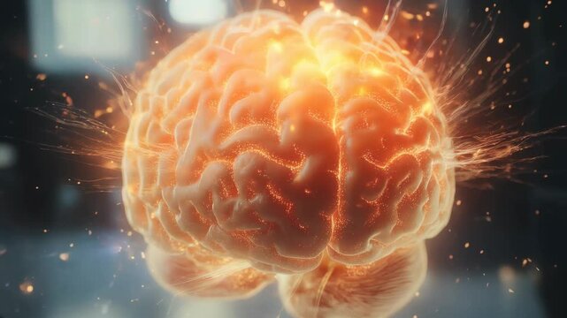 Close up of the human brain showcasing neurons firing and cognitive learning plasticity