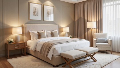 Elegant bedroom with soft lighting and modern decor