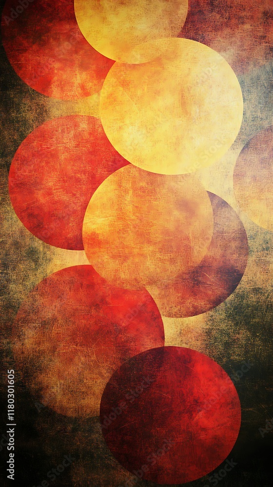 Poster a geometric background with vibrant red and yellow circular patterns for a modern and colorful desig