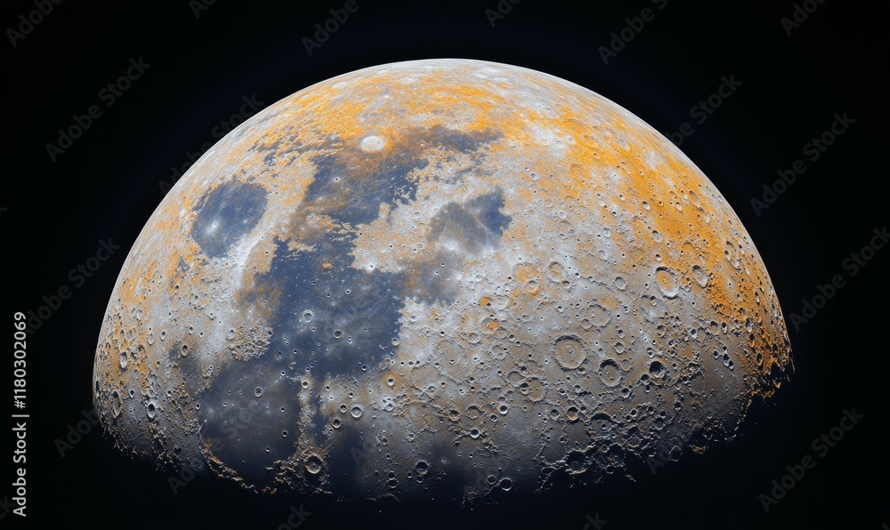 Poster close up of the moon with a dark background. the moon is the main focus of the image, and it is a cl