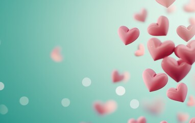 A pastel mint background with floating pink hearts and a subtle gradient effect for Saint Valentines Day