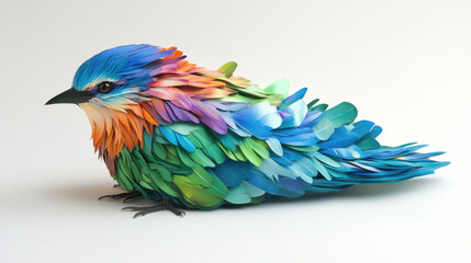 Fototapeta premium Colorful vibrant bird, paper art style, isolated on white background.