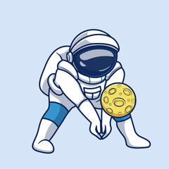 Cute astronaut playing volleyball Cartoon Vector Icon Illustration. Science Technology Icon Concept Isolated Premium Vector. Flat Cartoon Style
