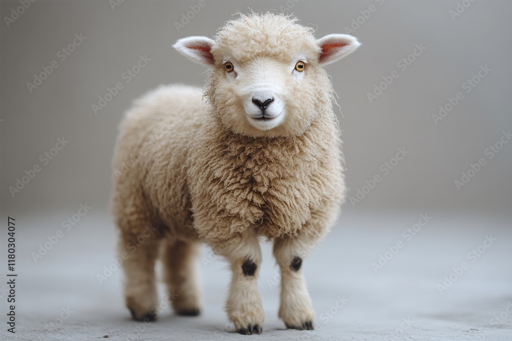 Poster a close-up view of a sheep's face on a white background