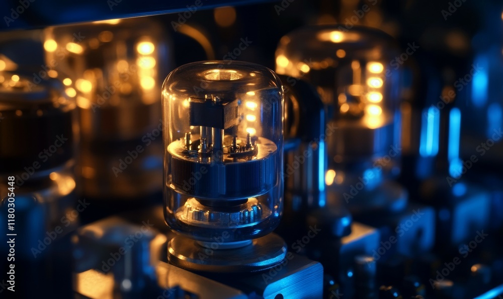 Aufkleber close-up of high-tech circuitry against dark background, emphasizing modern electronics and light pa