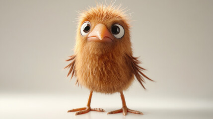 Obraz premium Cute fluffy brown baby bird chick cartoon character.