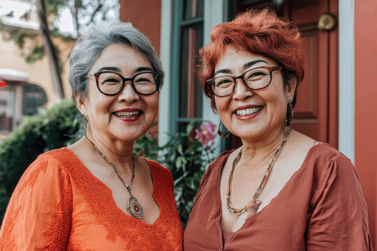 Two women with glasses and red hair are smiling at the camera - Powered by Adobe