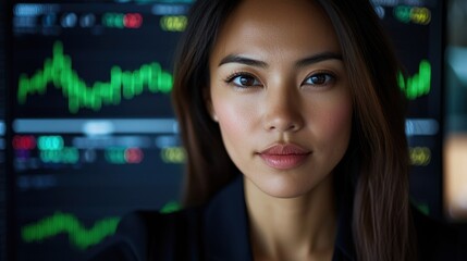 Fototapeta premium A woman with a serious expression is looking at the camera