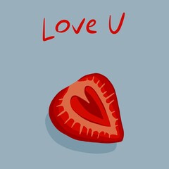 Strawberry half clip art isolated, Valentine greeting card