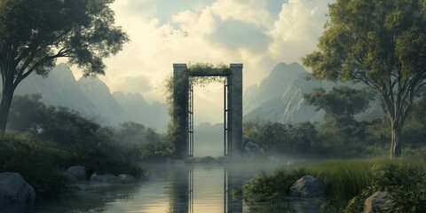 Naklejka premium Veil of Realms: A Surreal Passage