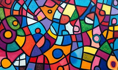 Obraz premium Colorful abstract painting with a lot of different colors and shapes. The painting has a lot of different colors and shapes, and it looks like it's made up of different pieces