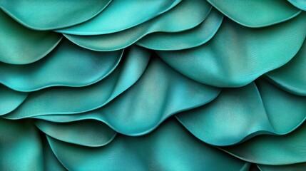 Obraz premium Teal metallic scales textured background, overlapping layers.