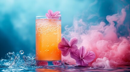 Refreshing orange drink with floral accents