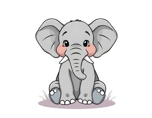 Fototapeta premium cute wild animal illustration elephant sitting facing front
