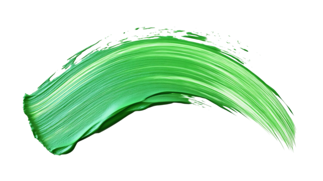 Green paint brush stroke makeup smear with smooth transitions isolated on white background