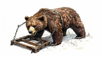 Obraz premium Bear trap on white, side view. Meadowfall. Illustration