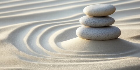 Zen Stones With Lines On Sand - Spa Therapy - Purity harmony And Balance Concept