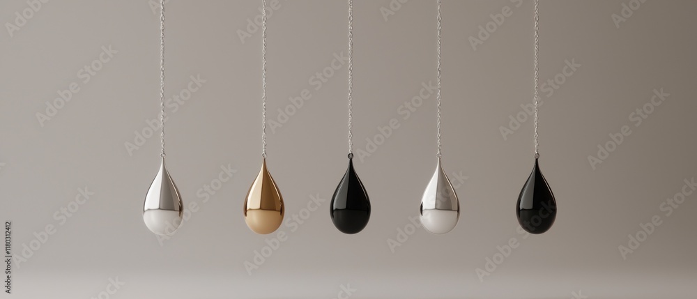 Poster a row of five different colored droplets hanging from a chain