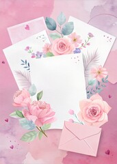 Floral stationery collection featuring beautiful roses and delicate designs on a soft pastel background perfect for heartfelt messages and creative projects