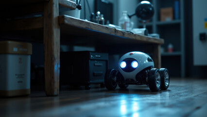 Fototapeta premium Robot toy on wooden floor
