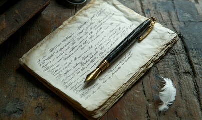 Document and pen for writing, accounting, or contract work.