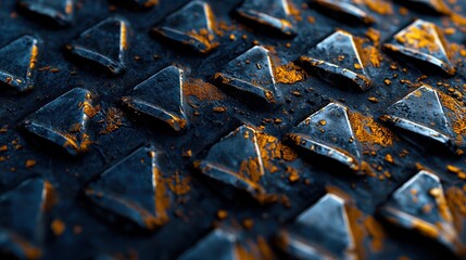 Obraz premium The image is of a metal surface with a lot of small, sharp, triangular shapes