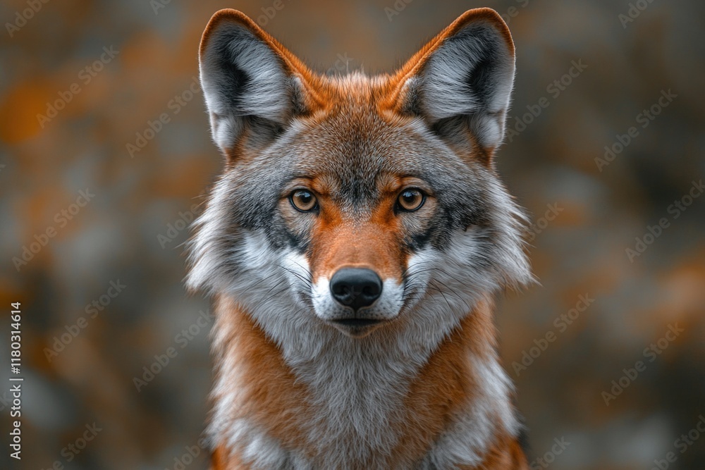 Poster a close-up shot of a wolf's face looking directly at the camera