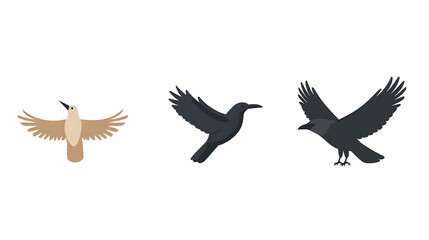 Obraz premium Flattened Illustration of Birds in Flight, Different Species, White Background.