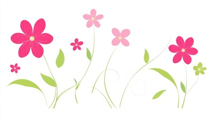 Pink flowers, green stems, white background, floral design, website header