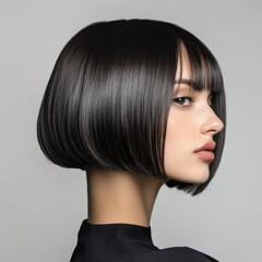 Fototapeta premium A woman with short black bob cut hairstyle