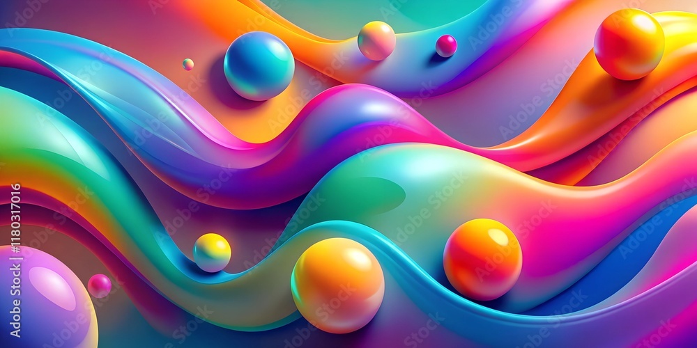 Poster Vibrant waves of color and movement create a mesmerizing swirl of glossy spheres in a dynamic abstract design celebrating creativity and imagination