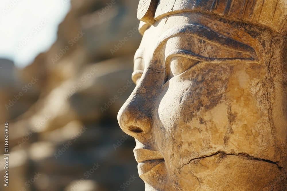 Poster close-up of a statue depicting a woman's face, ideal for use in various designs and compositions