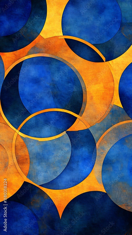 Poster geometric background with circular blue and orange patterns for a creative design