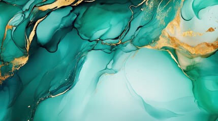 Abstract watercolor paint background by teal color blue and green with liquid fluid texture for...