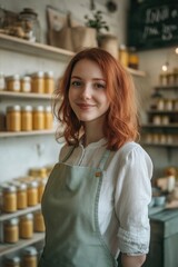 Woman with honey jars