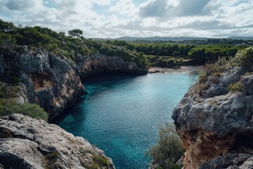 Lake with rocky shores and tree coverage