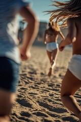Group of people exercising or having fun on the beach
