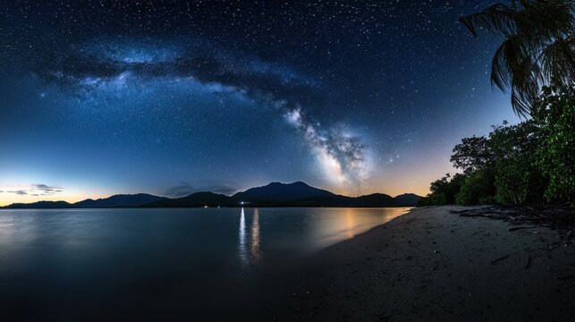 A beautiful night sky with a large milky way