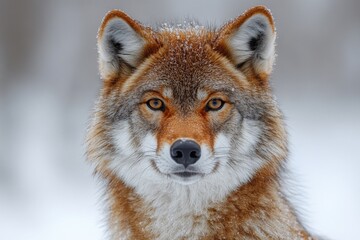Fototapeta premium A close-up of a wolf's face in the snow, suitable for winter scenes or wildlife photography
