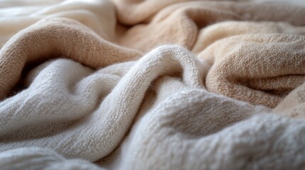 Soft, creamy woolen fabric gently drapes in waves, creating a serene landscape of cozy textures and warm, soothing hues.