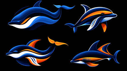 Obraz premium Abstract dolphin designs on black background.