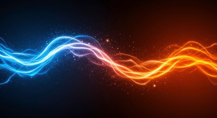 Fototapeta premium Abstract Energy Clash: A mesmerizing blend of contrasting colors, blue and red, swirl and intertwine in a dynamic display of energy and abstract beauty.