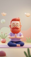 Fototapeta premium Peaceful meditation with 3d cartoon character in a serene pastel environment